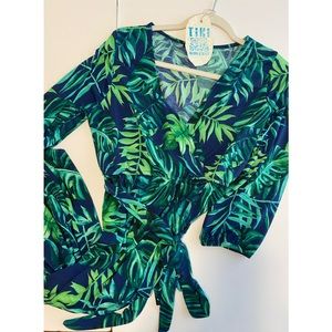 Tropical Green and Blue Midi Dress